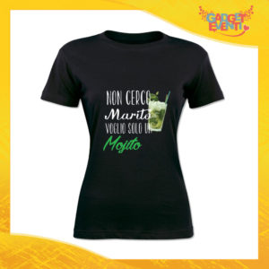 T-Shirt Donna Nera "Non Cerco Marito" Maglia Maglietta Idea Regalo Divertente Gadget Eventi