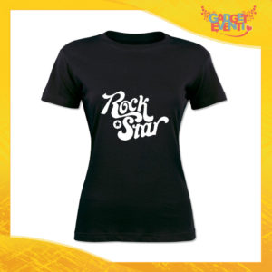 T-Shirt Donna Nera "Rock Star" Maglia Maglietta Idea Regalo Divertente Gadget Eventi