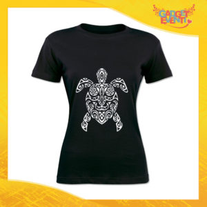 T-Shirt Donna Nera "Turtle Decoration" Maglia Maglietta Idea Regalo Divertente Gadget Eventi
