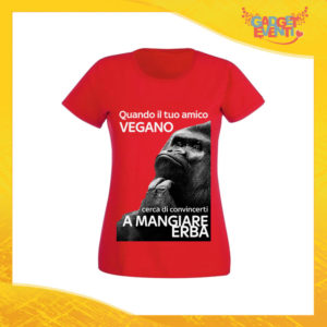 T-Shirt Donna Rossa "Amico Vegano" Maglia per l'estate Idea Regalo Maglietta Femminile Gadget Eventi