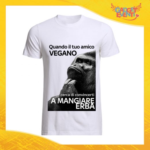 T-Shirt Uomo Bianca "Amico Vegano" Maglia per l'estate Idea Regalo Maglietta Maschile Gadget Eventi