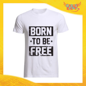 T-Shirt Uomo Bianca "Born to Be Free" Maglia Maglietta Maschile Idea Regalo Divertente per un Ragazzo Gadget Eventi