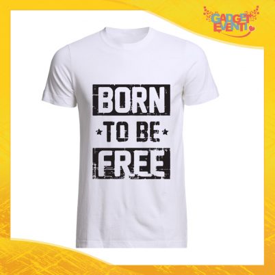 T-Shirt Uomo Bianca "Born to Be Free" Maglia Maglietta Maschile Idea Regalo Divertente per un Ragazzo Gadget Eventi