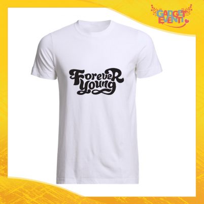 T-Shirt Uomo Bianca "Forever Young" Maglia Maglietta Maschile Idea Regalo Divertente per un Ragazzo Gadget Eventi