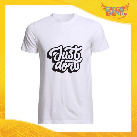 T-Shirt Uomo Bianca "Just Do It" Maglia Maglietta Maschile Idea Regalo Divertente per un Ragazzo Gadget Eventi