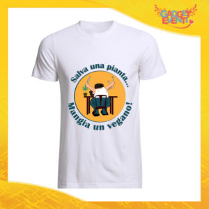 T-Shirt Uomo Bianca "Mangia un Vegano" Maglia per l'estate Idea Regalo Maglietta Maschile Gadget Eventi