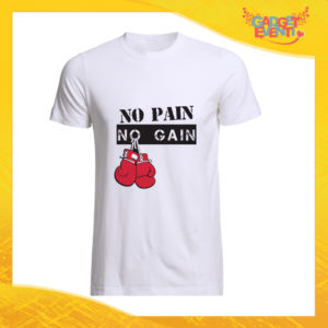 T-Shirt Uomo Bianca "No Pain No Gain" Maglia Maglietta Maschile Idea Regalo Divertente per un Ragazzo Gadget Eventi