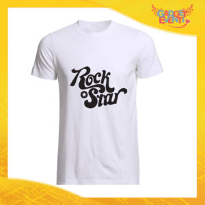 T-Shirt Uomo Bianca "Rock Star" Maglia Maglietta Maschile Idea Regalo Divertente per un Ragazzo Gadget Eventi
