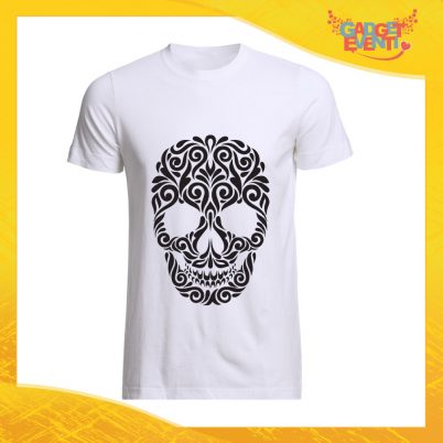 T-Shirt Uomo Bianca "Skull Decoration" Maglia Maglietta Maschile Idea Regalo Divertente per un Ragazzo Gadget Eventi