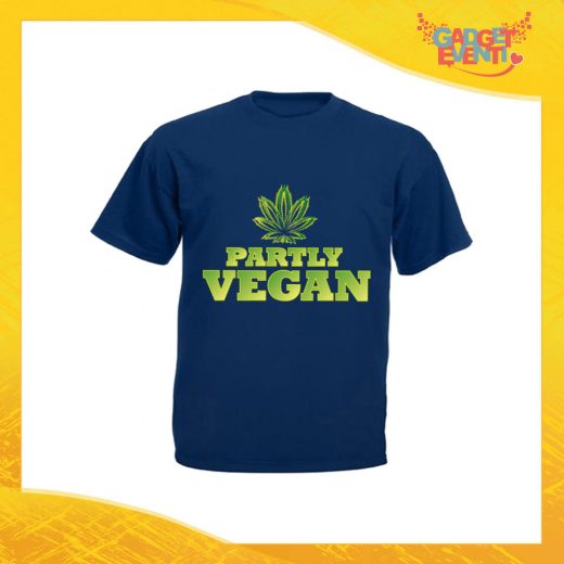 T-Shirt Uomo Blu Navy "Partly Vegan" Maglia per l'estate Idea Regalo Maglietta Maschile Gadget Eventi