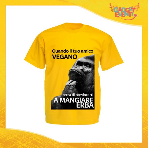 T-Shirt Uomo Giallo "Amico Vegano" Maglia per l'estate Idea Regalo Maglietta Maschile Gadget Eventi