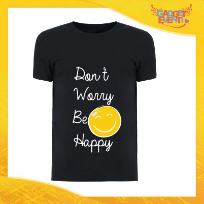 T-Shirt Uomo Nera "Don't Worry Be Happy" Maglia Maglietta Maschile Idea Regalo Divertente per un Ragazzo Gadget Eventi