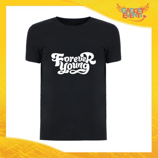 T-Shirt Uomo Nera "Forever Young" Maglia Maglietta Maschile Idea Regalo Divertente per un Ragazzo Gadget Eventi