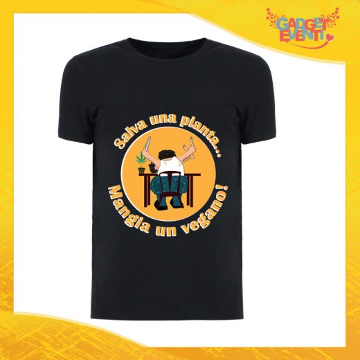T-Shirt Uomo Nera "Mangia un Vegano" Maglia per l'estate Idea Regalo Maglietta Maschile Gadget Eventi