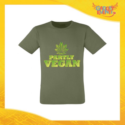 T-Shirt Uomo Verde Oliva "Partly Vegan" Maglia per l'estate Idea Regalo Maglietta Maschile Gadget Eventi