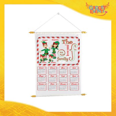 Calendario Natalizio Personalizzato con Nomi Grafica Bianca "Elf Family" con Asta per appenderlo Idea Regalo Festività Natalizie Gadget Eventi