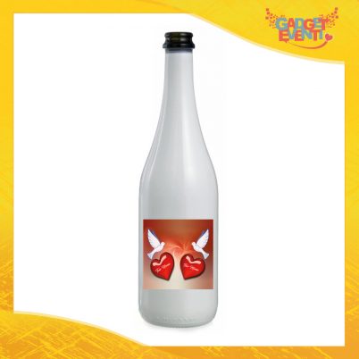 Bottiglia da Vino Love 75 ml Personalizzata per San Valentino "Colombe e Cuori con Nomi" Idea Regalo per Innamorati Gadget Eventi
