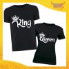 Coppia di T-Shirt Nere "King and Queen Corona" Magliette Love per Coppie Sposi San Valentino Gadget Eventi