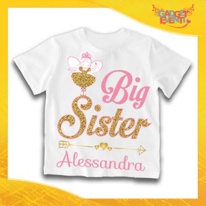 Maglietta Bianca Femminuccia Bimba "Big Sister" Idea Regalo T-Shirt Gadget Eventi