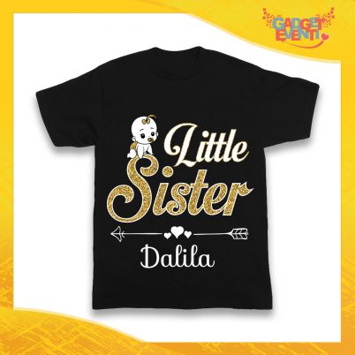 Maglietta Nera Femminuccia Bimba "Little Sister" Idea Regalo T-Shirt Gadget Eventi