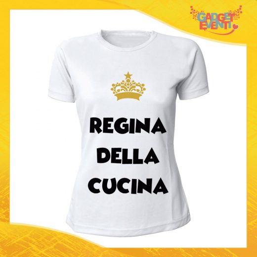 T-Shirt Donna Bianca "Regina della Cucina" Maglietta Idea Regalo Maglia per Cuochi Gadget Eventi