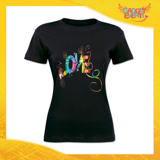 T-Shirt Donna Love Nera "Love Colored" Maglietta Idea Regalo Maglia per Innamorati Gadget Eventi