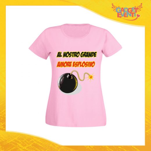 T-Shirt Donna Love Rosa "Amore Esplosivo" Maglietta Idea Regalo Maglia per Innamorati Gadget Eventi