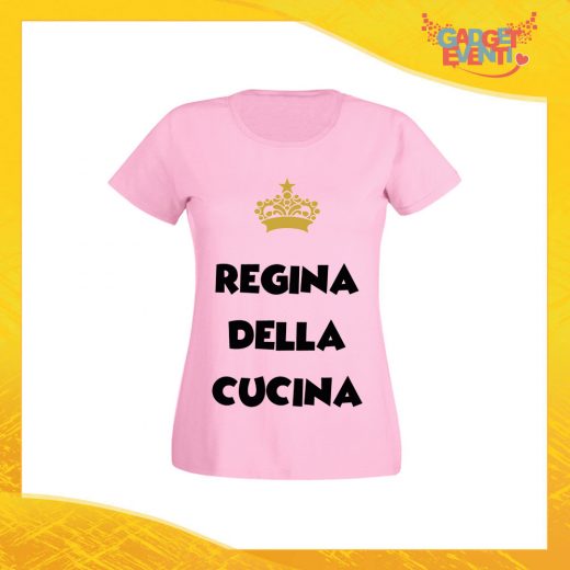 T-Shirt Donna Rosa "Regina della Cucina" Maglietta Idea Regalo Maglia per Cuochi Gadget Eventi