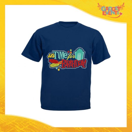 T-Shirt Uomo Compleanni Blu "Time For Birthday" Maglietta Idea Regalo Maglia per Feste di Compleanno Gadget Eventi