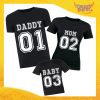 Tris di T-Shirt Nere "Daddy Mom Baby" Magliette per Tutta la Famiglia Completo di Maglie Padre Madre Figli Idea Regalo Gadget Eventi