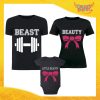 Tris di T-Shirt Nere con Body "Beast Beauty Little" Magliette per Tutta la Famiglia Completo di Maglie Padre Madre Figli Idea Regalo Gadget Eventi
