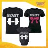 Tris di T-Shirt Nere con Body "Beast Beauty Little" Magliette per Tutta la Famiglia Completo di Maglie Padre Madre Figli Idea Regalo Gadget Eventi
