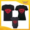 Tris di T-Shirt Nere con Body "Super Famiglia" Magliette per Tutta la Famiglia Completo di Maglie Padre Madre Figli Idea Regalo Gadget Eventi