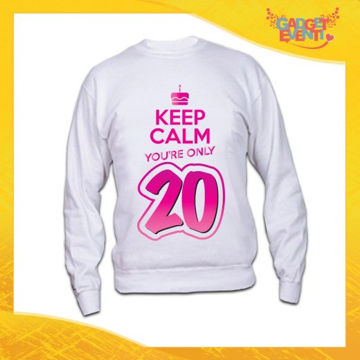 Felpa Bianca "Keep Calm Twenty" Grafica Rosa Maglia Birthday per Feste di Compleanno Idea Regalo per Compleanni Gadget Eventi