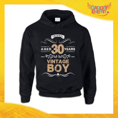 Felpa Uomo Nera "Vintage Boy" Maglia Maschile Birthday per Feste di Compleanno Idea Regalo per Compleanni Gadget Eventi