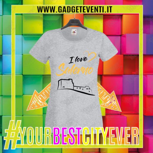 T-Shirt Donna Grigia "I Love Salerno" Maglietta Estiva della tua Città Idea regalo gadget Eventi