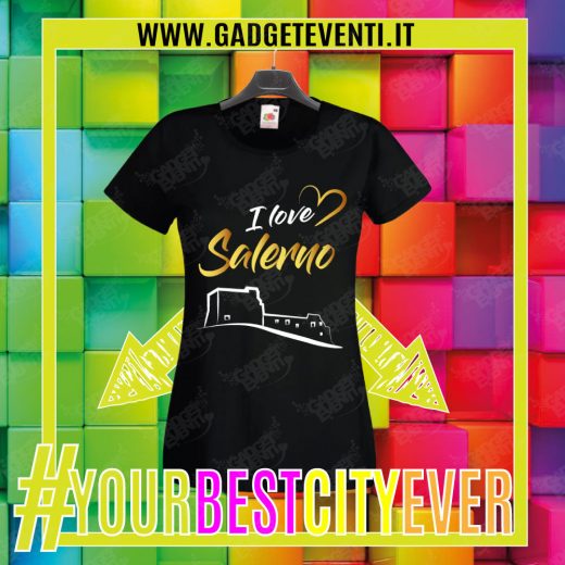 T-Shirt Donna Nera "I Love Salerno" Maglietta Estiva della tua Città Idea regalo gadget Eventi