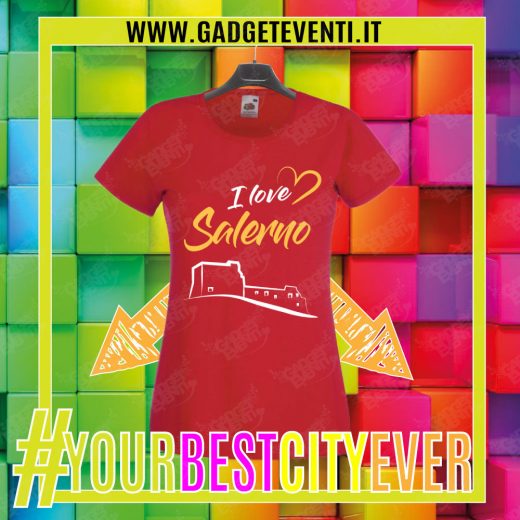 T-Shirt Donna Rossa "I Love Salerno" Maglietta Estiva della tua Città Idea regalo gadget Eventi
