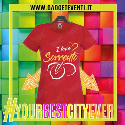 T-Shirt Donna Rossa "I Love Sorrento" Maglietta Estiva della tua Città Idea regalo gadget Eventi