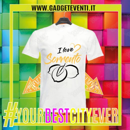 T-Shirt Uomo Bianca "I Love Sorrento" Maglietta Estiva della tua Città Idea regalo gadget Eventi