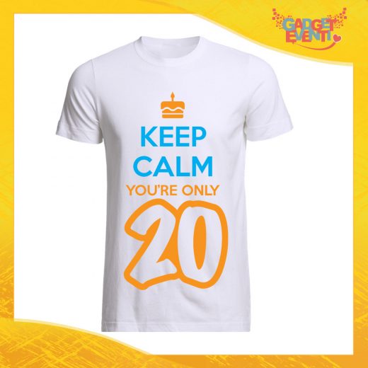 T-Shirt Uomo Bianca "Keep Calm Twenty" Grafica Arancio Maglietta Maschile Birthday per Feste di Compleanno Idea Regalo per Compleanni Gadget Eventi