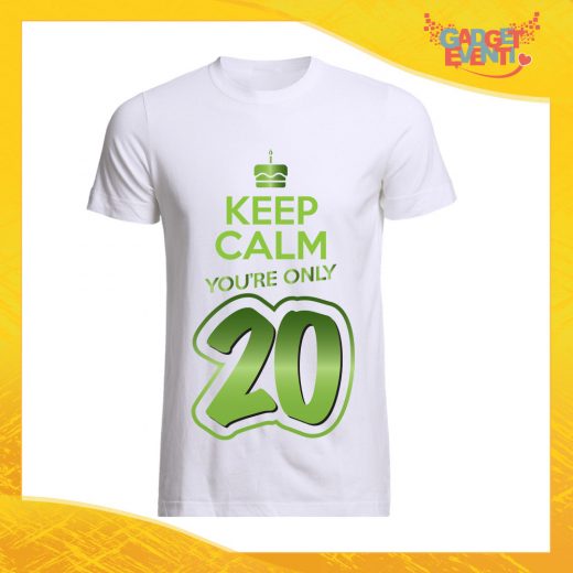 T-Shirt Uomo Bianca "Keep Calm Twenty" Grafica Verde Maglietta Maschile Birthday per Feste di Compleanno Idea Regalo per Compleanni Gadget Eventi