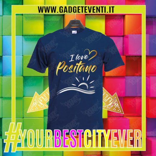 T-Shirt Uomo Blu Navy "I Love Positano" Maglietta Estiva della tua Città Idea regalo gadget Eventi