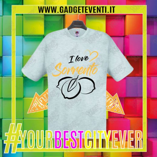 T-Shirt Uomo Grigia "I Love Sorrento" Maglietta Estiva della tua Città Idea regalo gadget Eventi