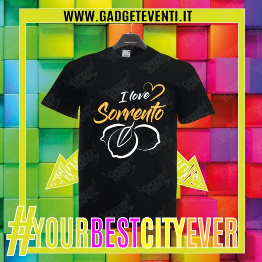 T-Shirt Uomo Nera "I Love Sorrento" Maglietta Estiva della tua Città Idea regalo gadget Eventi