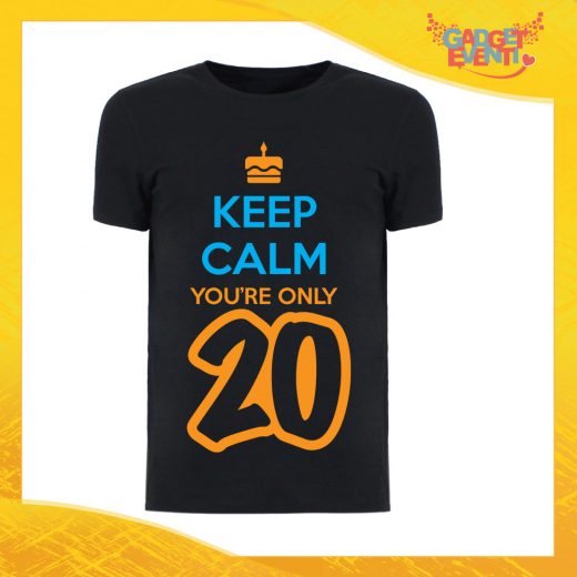 T-Shirt Uomo Nera "Keep Calm Twenty" Grafica Arancio Maglietta Maschile Birthday per Feste di Compleanno Idea Regalo per Compleanni Gadget Eventi