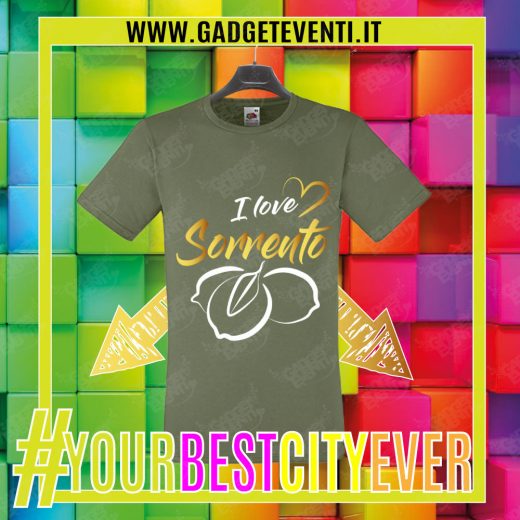 T-Shirt Uomo Verde Oliva "I Love Sorrento" Maglietta Estiva della tua Città Idea regalo gadget Eventi