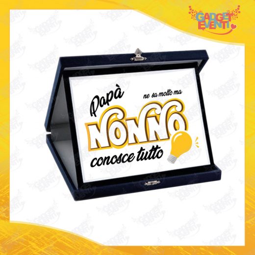 Targa Decorativa Bianca "Nonno Conosce Tutto" grafica gialla Idea Regalo Festa dei Nonni Gadget Eventi