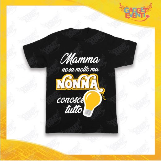 Maglietta Nera Bimba "Nonna Conosce Tutto" Grafica Gialla Idea Regalo T-Shirt Festa dei Nonni Gadget Eventi