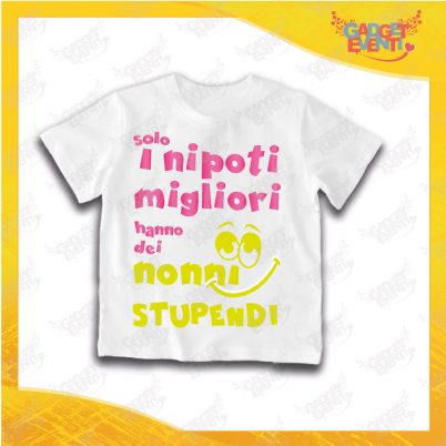 Maglietta Bianca Bimbo "Nonni Stupendi" Grafica Rosa Idea Regalo T-Shirt Festa dei Nonni Gadget Eventi